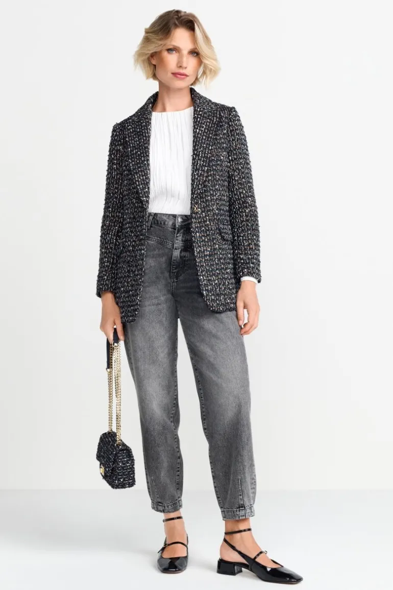 Bouclé-Blazer Mit Statement-Knopf