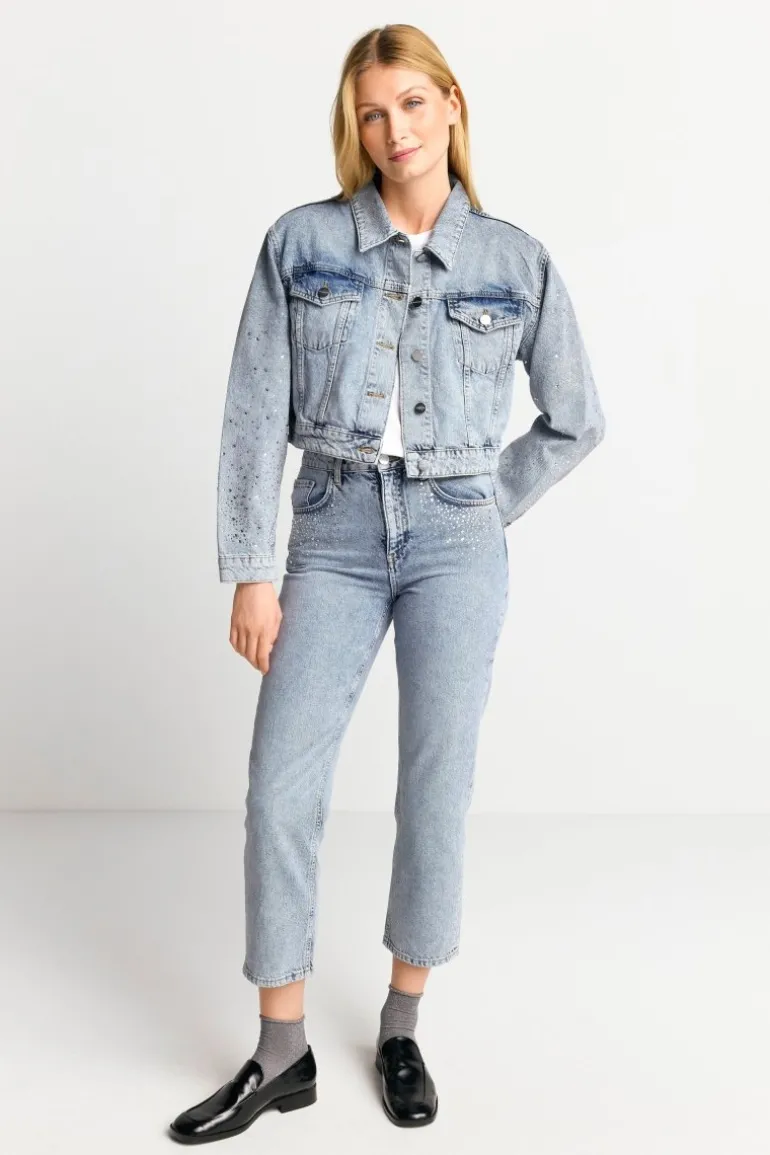 Denim-Jacke Mit Strassdetails