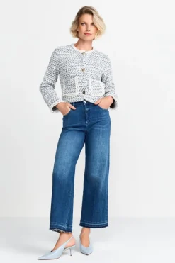 Kurze Bouclé-Jacke In Blauweiß