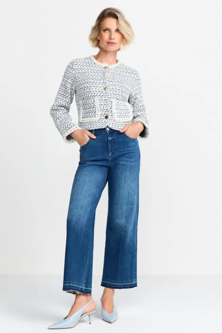 Kurze Bouclé-Jacke In Blauweiß