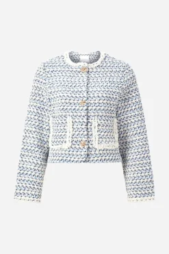 Kurze Bouclé-Jacke In Blauweiß