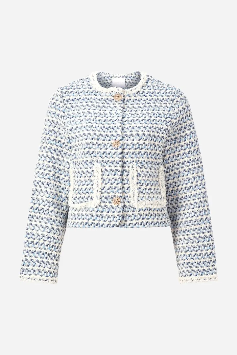 Kurze Bouclé-Jacke In Blauweiß