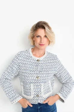 Kurze Bouclé-Jacke In Blauweiß