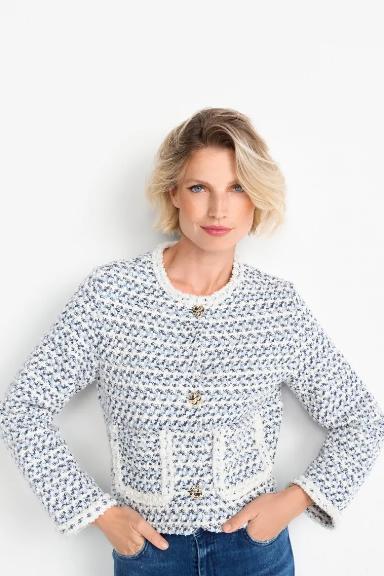 Kurze Bouclé-Jacke In Blauweiß