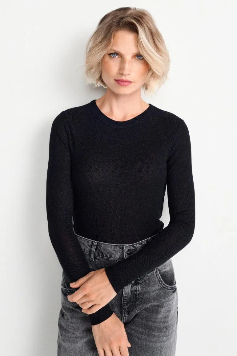 Rib-Longsleeve Mit Glanzeffekt